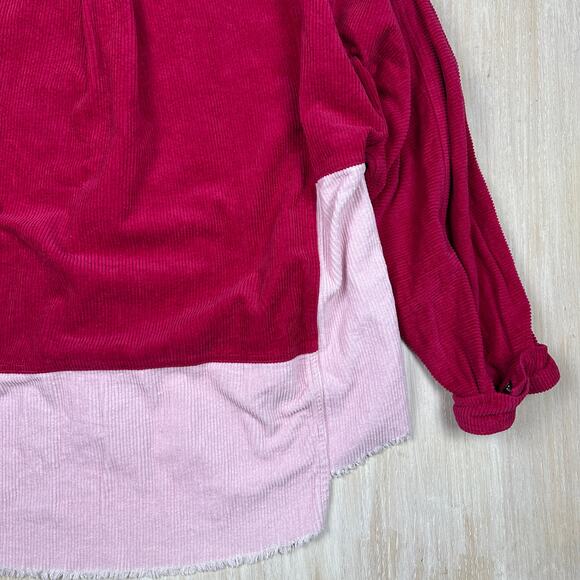 GeeGee Pink Corduroy Fringe Patchwork Boho Whimsical Shacket Coat Jacket 3XL - Picture 14 of 16